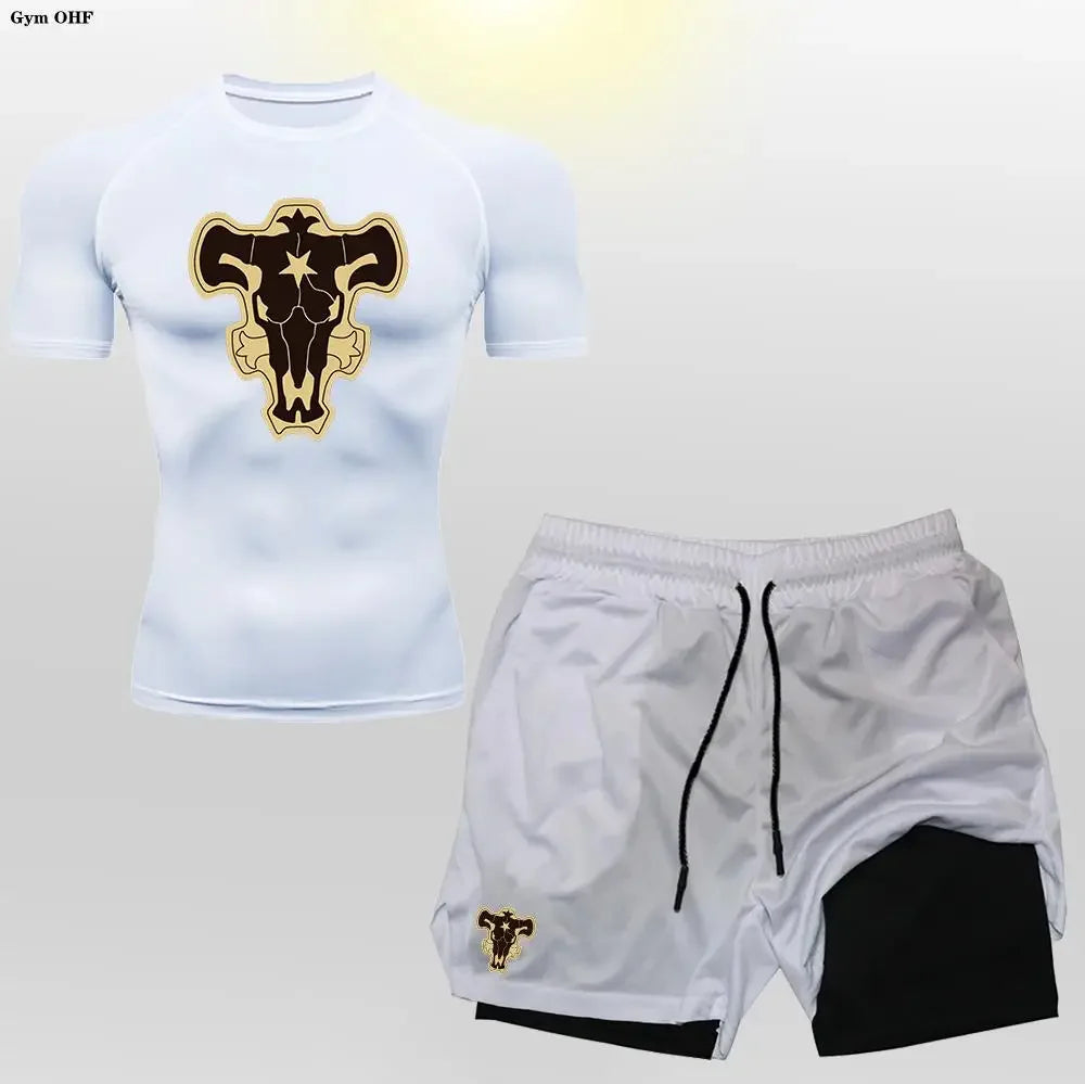New Gym Shorts Men Double-Deck Workout 2 In 1 Quick Dry Compression T Shirt Suit Outdoors Running Tracksuit Jogging