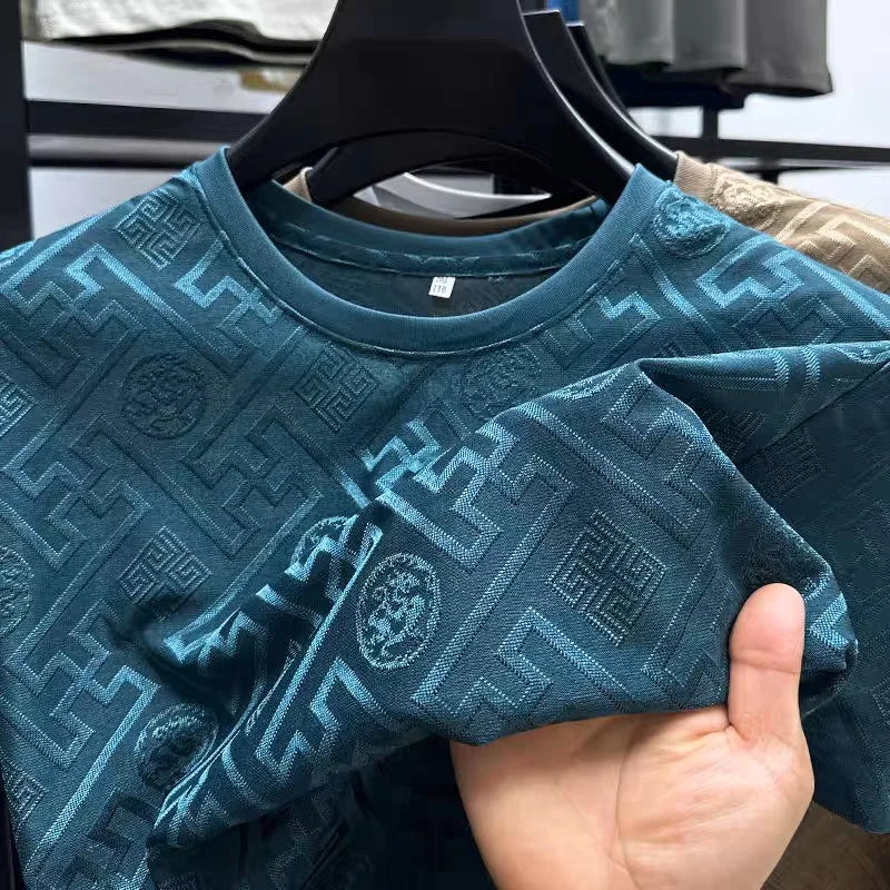 Fashion new brand ice silk breathable short sleeved men's round neck top cool and comfortable T-shirt men's clothing 2025 summer - Ellianto fashion Men's