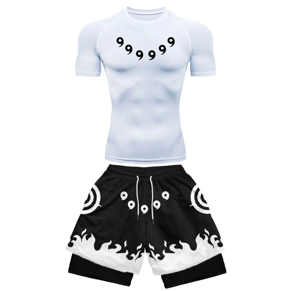 Men’s Anime Compression Sports Set – Quick-Dry Workout Shirt & Gym Shorts, 2-Piece Summer Fitness Wear