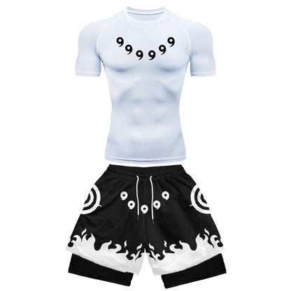 Men’s Anime Compression Sports Set – Quick-Dry Workout Shirt & Gym Shorts, 2-Piece Summer Fitness Wear