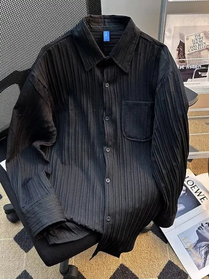 Loose-Fit Striped Ice Silk Long-Sleeve Shirt – Lightweight Summer Comfort with Effortless Style and Sun Protection for the Modern Gentleman