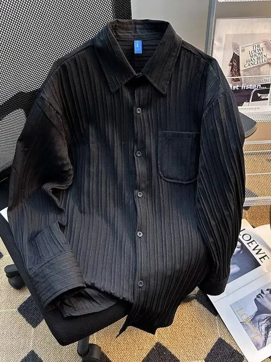 Loose-Fit Striped Ice Silk Long-Sleeve Shirt – Lightweight Summer Comfort with Effortless Style and Sun Protection for the Modern Gentleman
