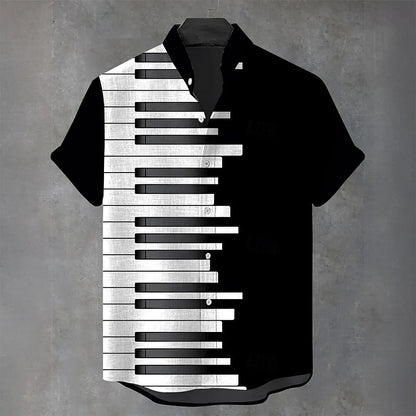 Summer 3D Guitar Print Short-Sleeve Shirt – Lightweight Comfort and Effortless Beach Holiday Style for the Modern Gentleman