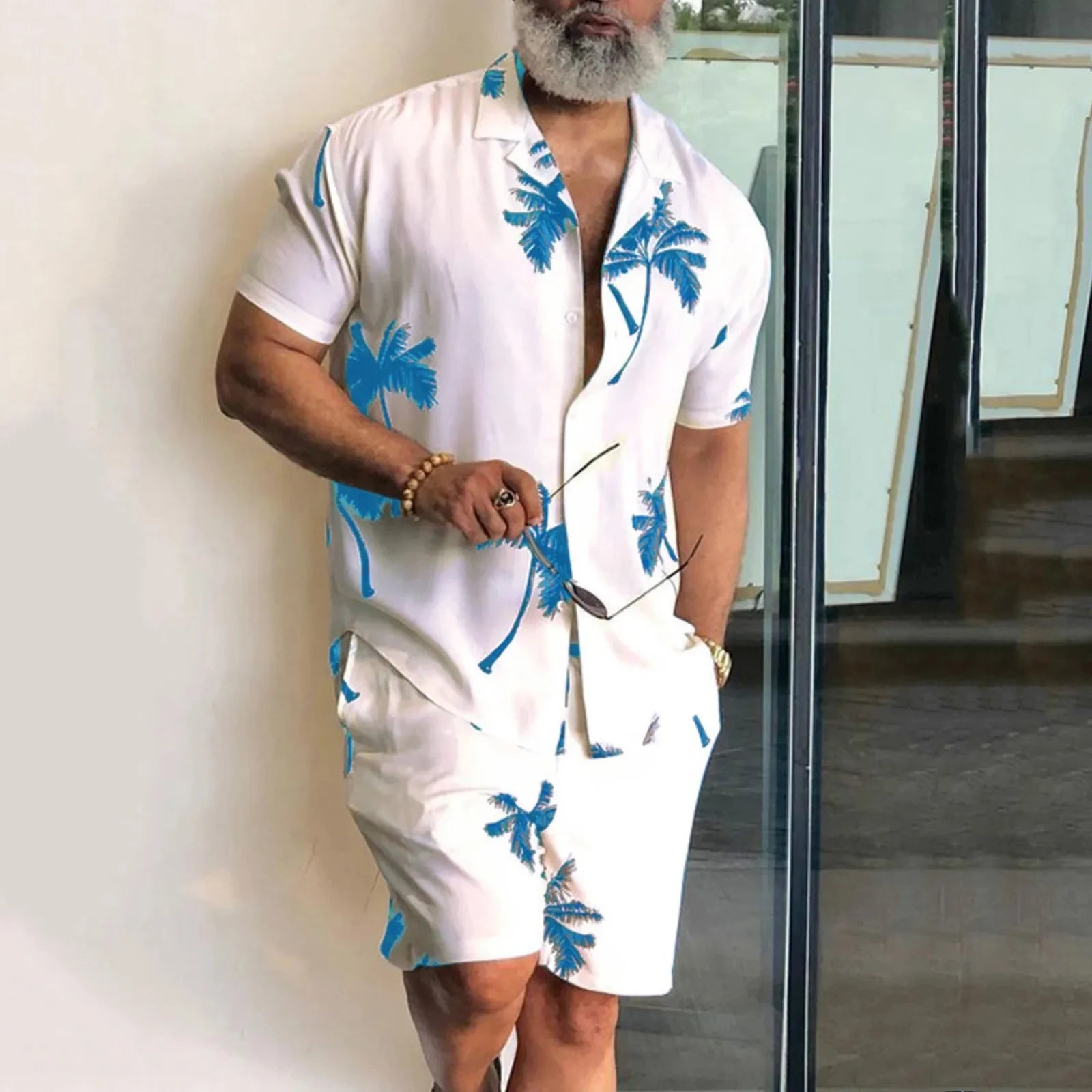 Set Plate-size streetwear, Hawaiian men's Vacation suits, Printed 3D Casual short-sleeved shirts, Beach Shorts - Ellianto fashion Men's
