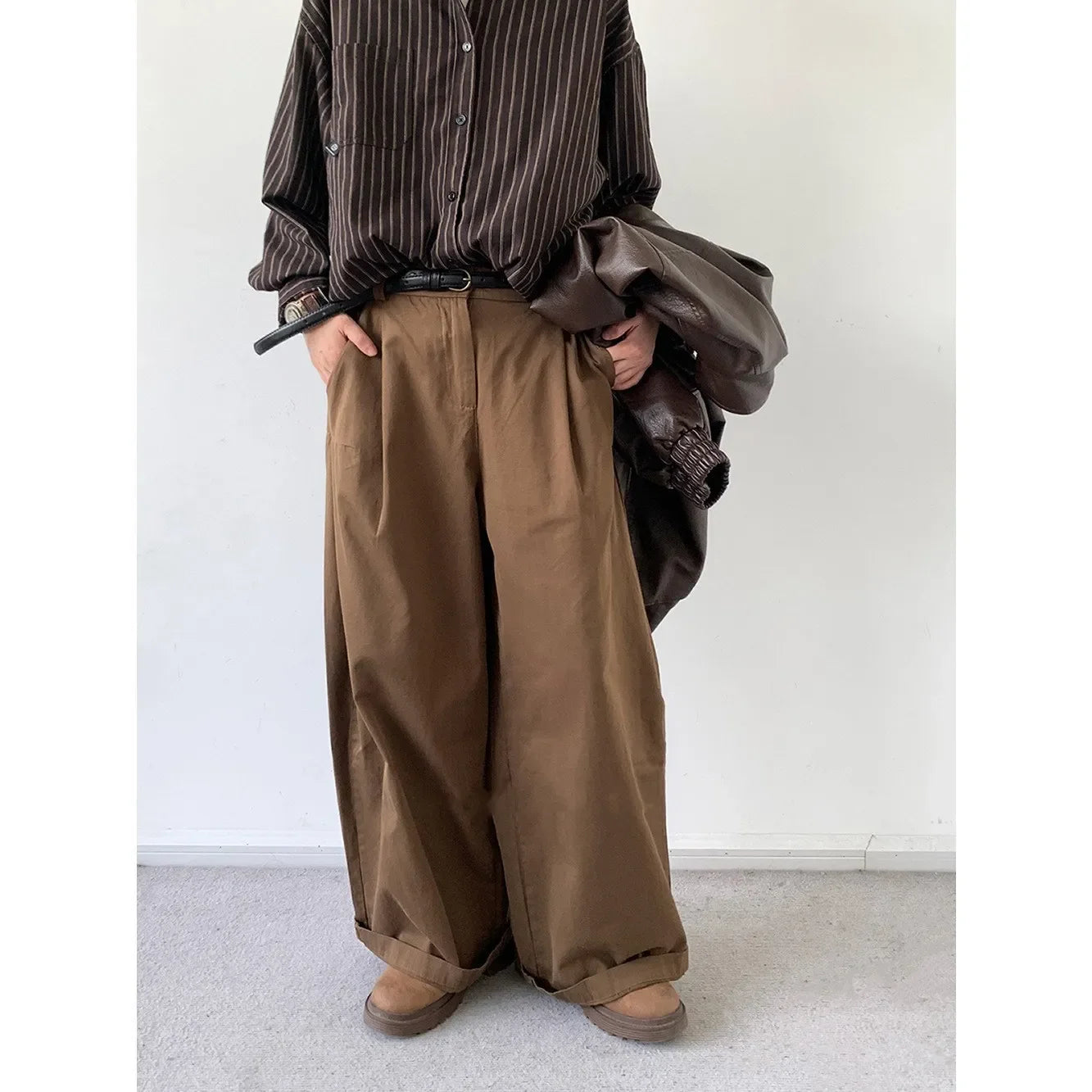Japanese Vintage Basic Workwear Trousers For Men Women Spring Autumn Loose-fit Wide-leg Casual Pants Ins Boyfriend Style - Ellianto fashion Men's