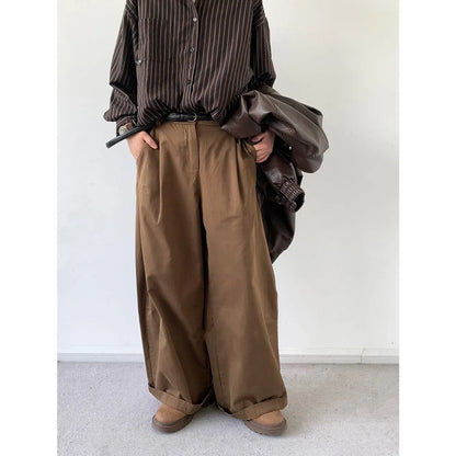 Japanese Vintage Basic Workwear Trousers For Men Women Spring Autumn Loose-fit Wide-leg Casual Pants Ins Boyfriend Style - Ellianto fashion Men's