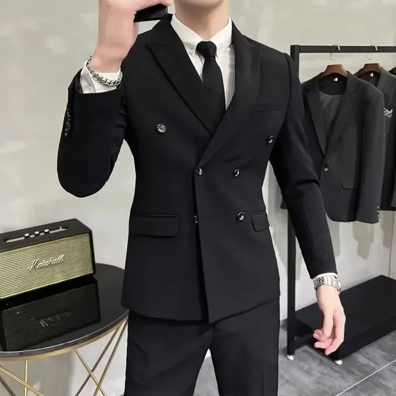Wedding 2 Piece Outfit Set Male Slim Fit Full Men's Suits and Blazers Dress Formal Groom Clothes Elegant Spring Autumn Luxury - Ellianto fashion Men's