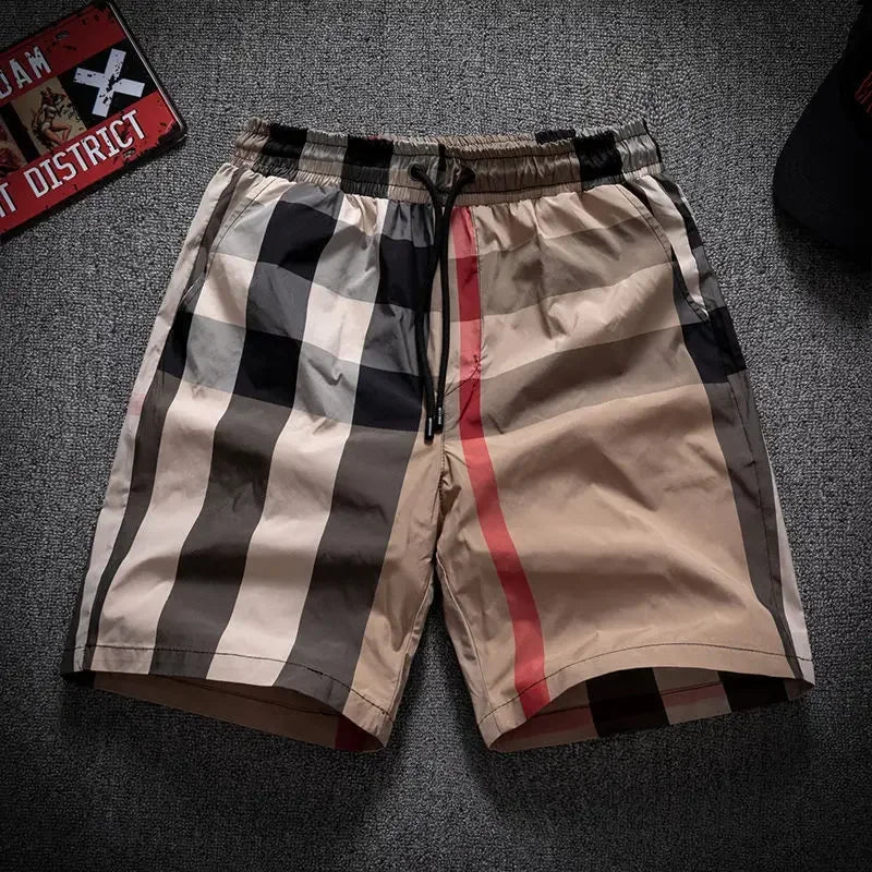 SET 2025 Spring Summer Men New Plaid Trends High-end Drape Loose Beach Pants Casual Comfortable Fashion Shorts Male Thin Short Pants - Ellianto fashion Men's