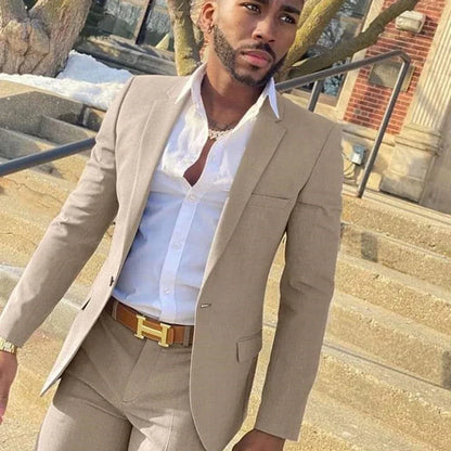 2 Piece Beige Fashion Costume Slim Fit Gentlemen Suits for Men Wedding Groom Tuxedo Male Jacket with Pants - Ellianto fashion Men's