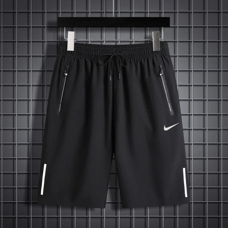 Nike Men's Breathable Shorts, Reflective Design, Adjustable Drawstring, Water-resistant Sweatpants, Solid Color, Black/Grey - Ellianto fashion Men's