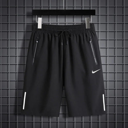 Nike Men's Breathable Shorts, Reflective Design, Adjustable Drawstring, Water-resistant Sweatpants, Solid Color, Black/Grey - Ellianto fashion Men's