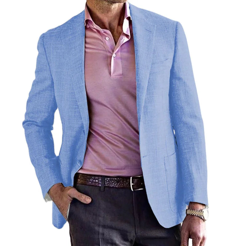 Men's Cotton Linen Casual Suit Jacket Purple Single Breasted Large Pocket Slim Jacket Fashion Comfortable Coat Men's Summer Jack - Ellianto fashion Men's