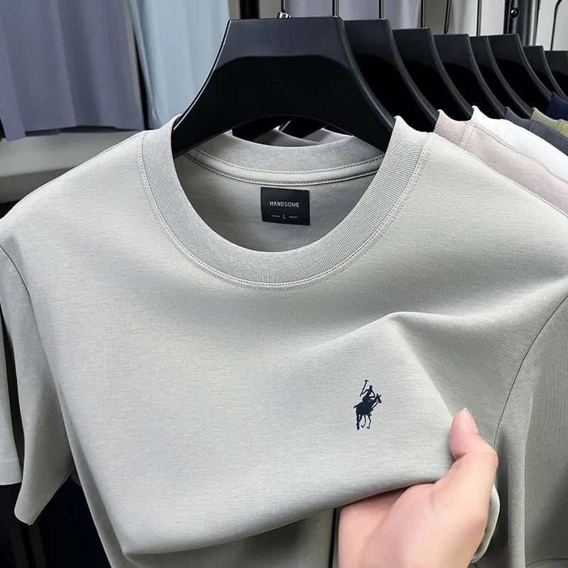 High end brand men's T-shirt 2025summer designer new pony embroidery casual skin friendly breathable round neck short sleeve top - Ellianto fashion Men's