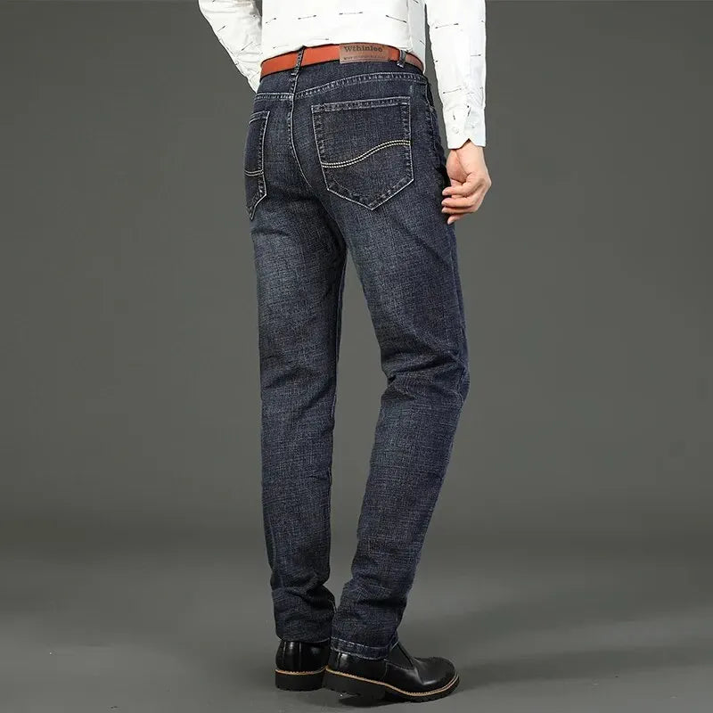 Wthinlee New Business Men's Jeans Casual Straight Stretch Fashion Classic Blue Black Work Denim Trousers Male Brand Clothing - Ellianto fashion Men's