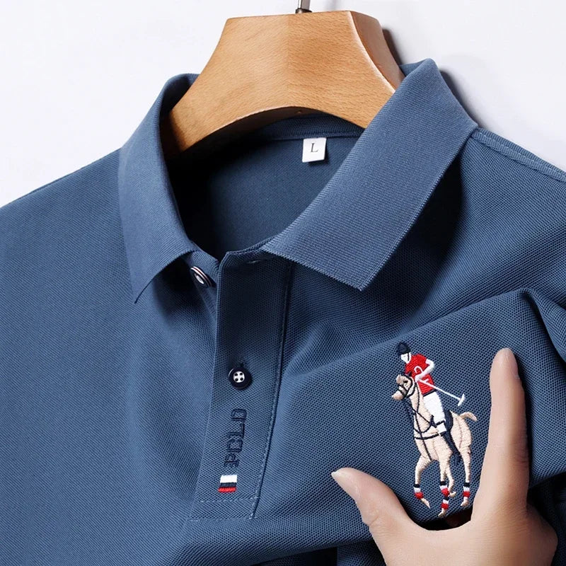 Set 2025 European and American men's embroidered casual and fashionable business short-sleeved POLO shirt, summer comfortable and br - Ellianto fashion Men's