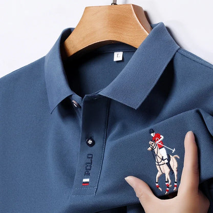 Set 2025 European and American men's embroidered casual and fashionable business short-sleeved POLO shirt, summer comfortable and br - Ellianto fashion Men's