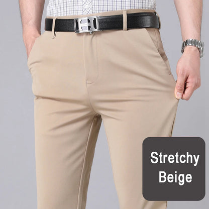 Male Smart Casual Pants Stretchy Sports Men's Fast Dry Trousers Spring Autumn Full Length Straight Office Black Navy Work Pants - Ellianto fashion Men's