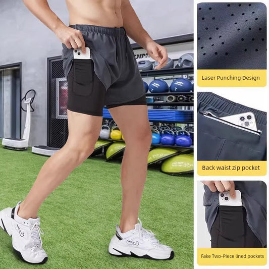 Leak-Picking Professional Running Exercise Shorts Men's Handphone-Friendly Three Points Pant Belt Lining Back Waist Zipper Pocket Fashion - Ellianto fashion Men's