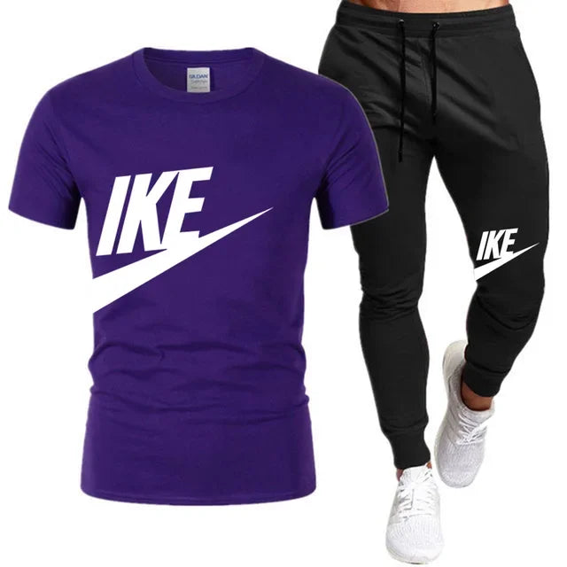 Set The new summer fashion sportswear for 2025: men's short-sleeved high-quality cotton T-shirt + sports shorts 2-piece set, men's c - Ellianto fashion Men's