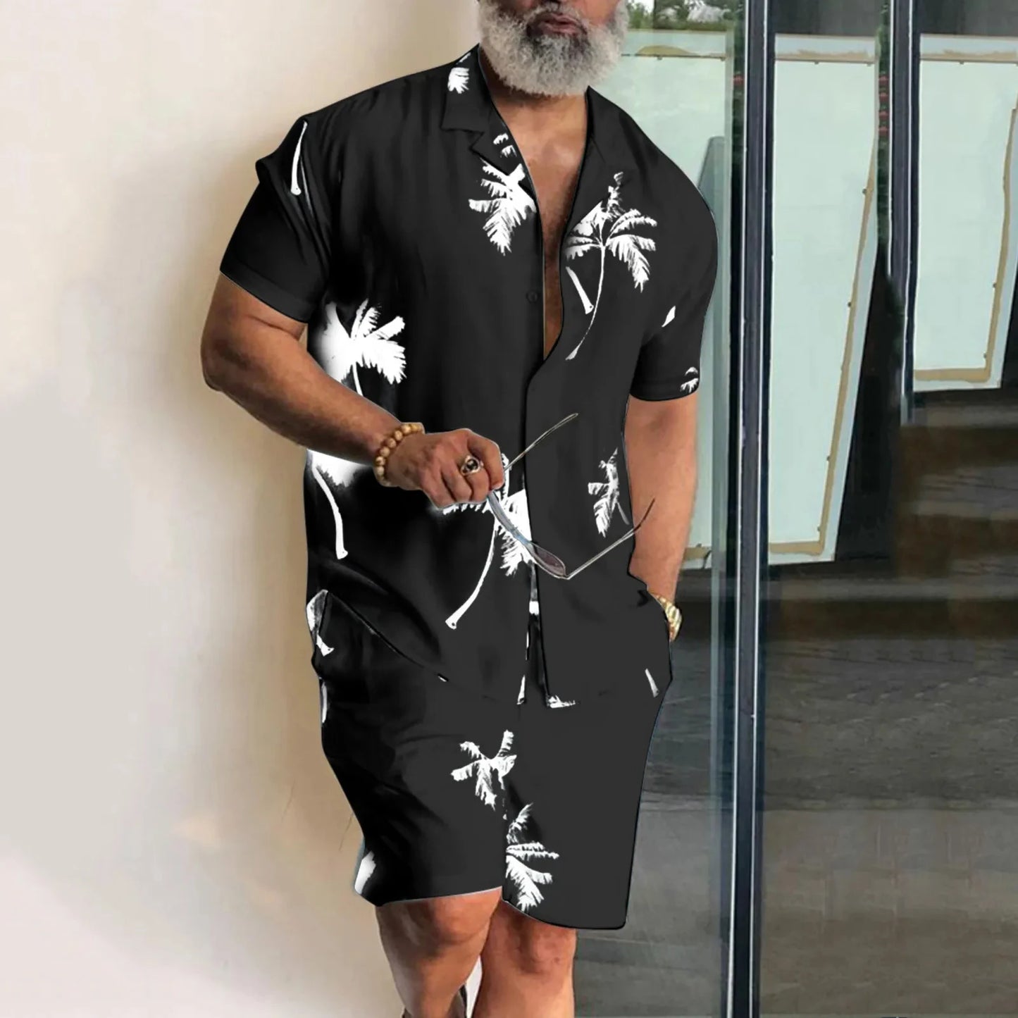 Set Plate-size streetwear, Hawaiian men's Vacation suits, Printed 3D Casual short-sleeved shirts, Beach Shorts - Ellianto fashion Men's