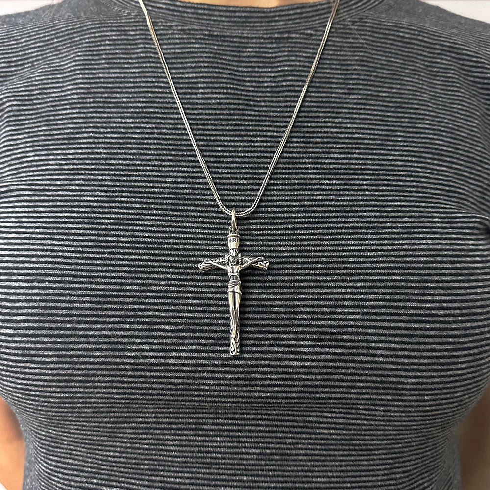 Pure 925 Sterling Silver Crucifix Cross Pendant for Men Women Vintage Catholic Christ Jesus Necklace Regilion Jewelry - Ellianto fashion Men's