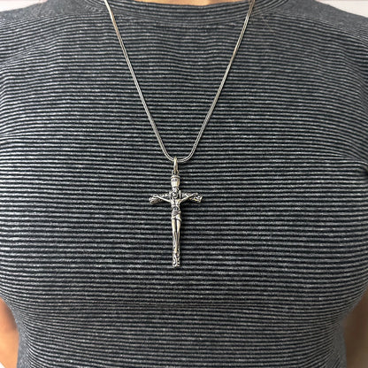 Pure 925 Sterling Silver Crucifix Cross Pendant for Men Women Vintage Catholic Christ Jesus Necklace Regilion Jewelry - Ellianto fashion Men's