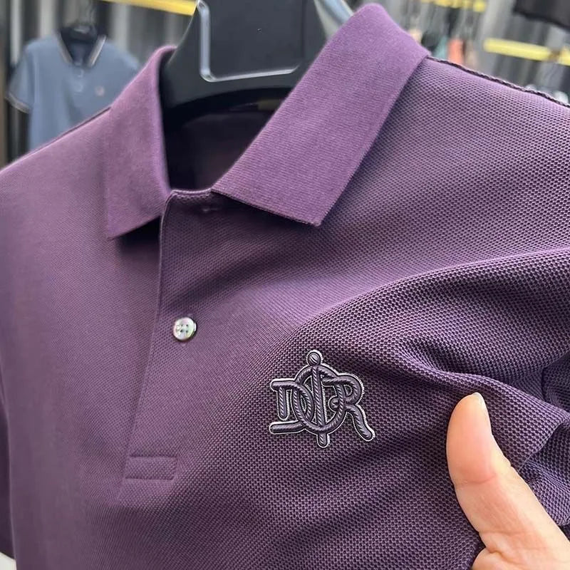 100% pure cotton luxury custom Tshirt summer new men's short sleeve business casual polo shirt high-end designer brand badge top - Ellianto fashion Men's