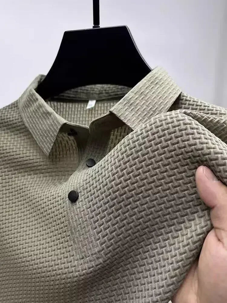 Summer New Ice Silk Mesh Short Sleeve POLO Shirt Men's Solid Color Versatile Cool Feeling Business Casual Half Sleeve Top Trendy - Ellianto fashion Men's