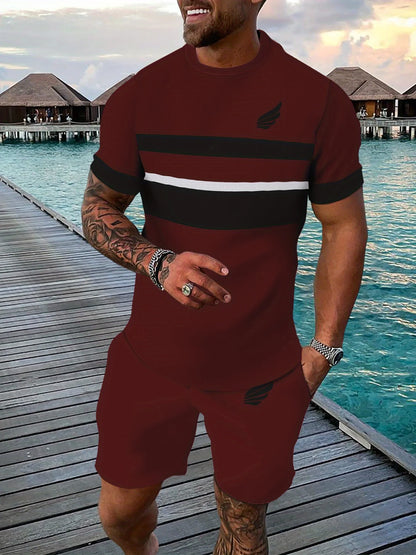 Casual sportswear set. Breathable outdoor casual men's T-shirt and pants set. Summer 3D printing suit for adult men. - Ellianto fashion Men's