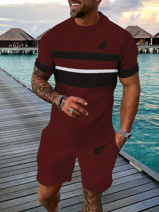 Casual sportswear set. Breathable outdoor casual men's T-shirt and pants set. Summer 3D printing suit for adult men. - Ellianto fashion Men's