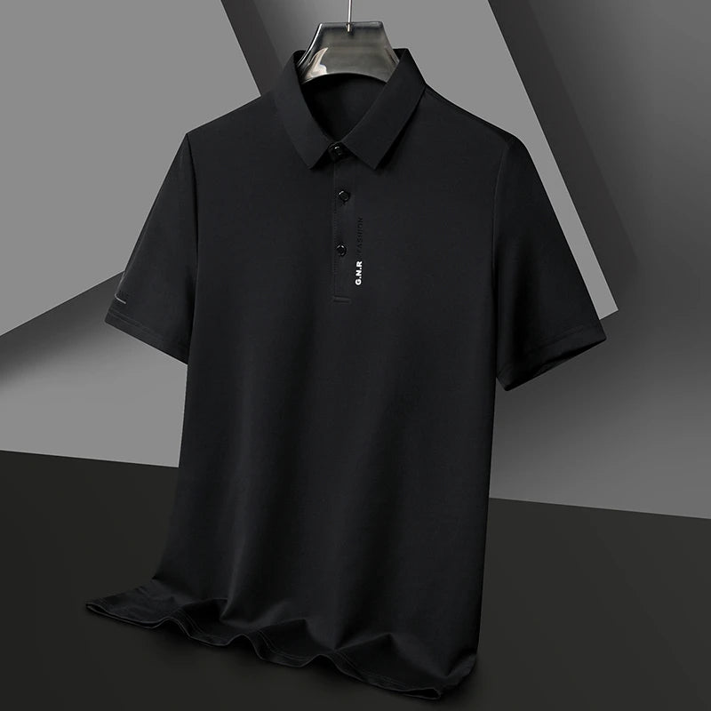 Men's Short Sleeve Solid Color Polo Shirt Breathable Comfortable Elastic Top New Arrivals Casual Business Style - Ellianto fashion Men's