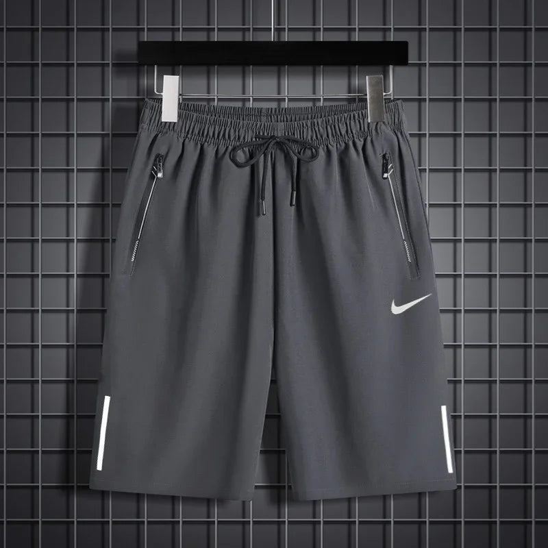 Nike Men's Breathable Shorts, Reflective Design, Adjustable Drawstring, Water-resistant Sweatpants, Solid Color, Black/Grey - Ellianto fashion Men's