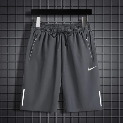 Nike Men's Breathable Shorts, Reflective Design, Adjustable Drawstring, Water-resistant Sweatpants, Solid Color, Black/Grey - Ellianto fashion Men's