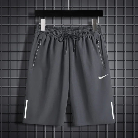 Nike Men's Breathable Shorts, Reflective Design, Adjustable Drawstring, Water-resistant Sweatpants, Solid Color, Black/Grey - Ellianto fashion Men's