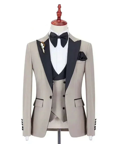 Slim Fit Formal Men Suits 3 Pcs Groom Tuxedos Notch Lapel Olive Green Groom Tuxedo for Wedding Best Man (Jacket + Vest + Pants) - Ellianto fashion Men's