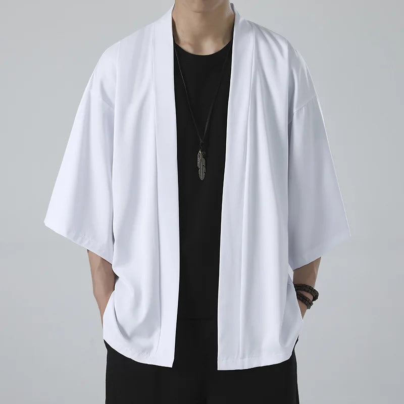 Kimono Men Cloak Kimono Para Hombre Black Coat White Cloak Beach Shirt Summer Haori Men Unisex Samurai Clothing Japanese Men - Ellianto fashion Men's