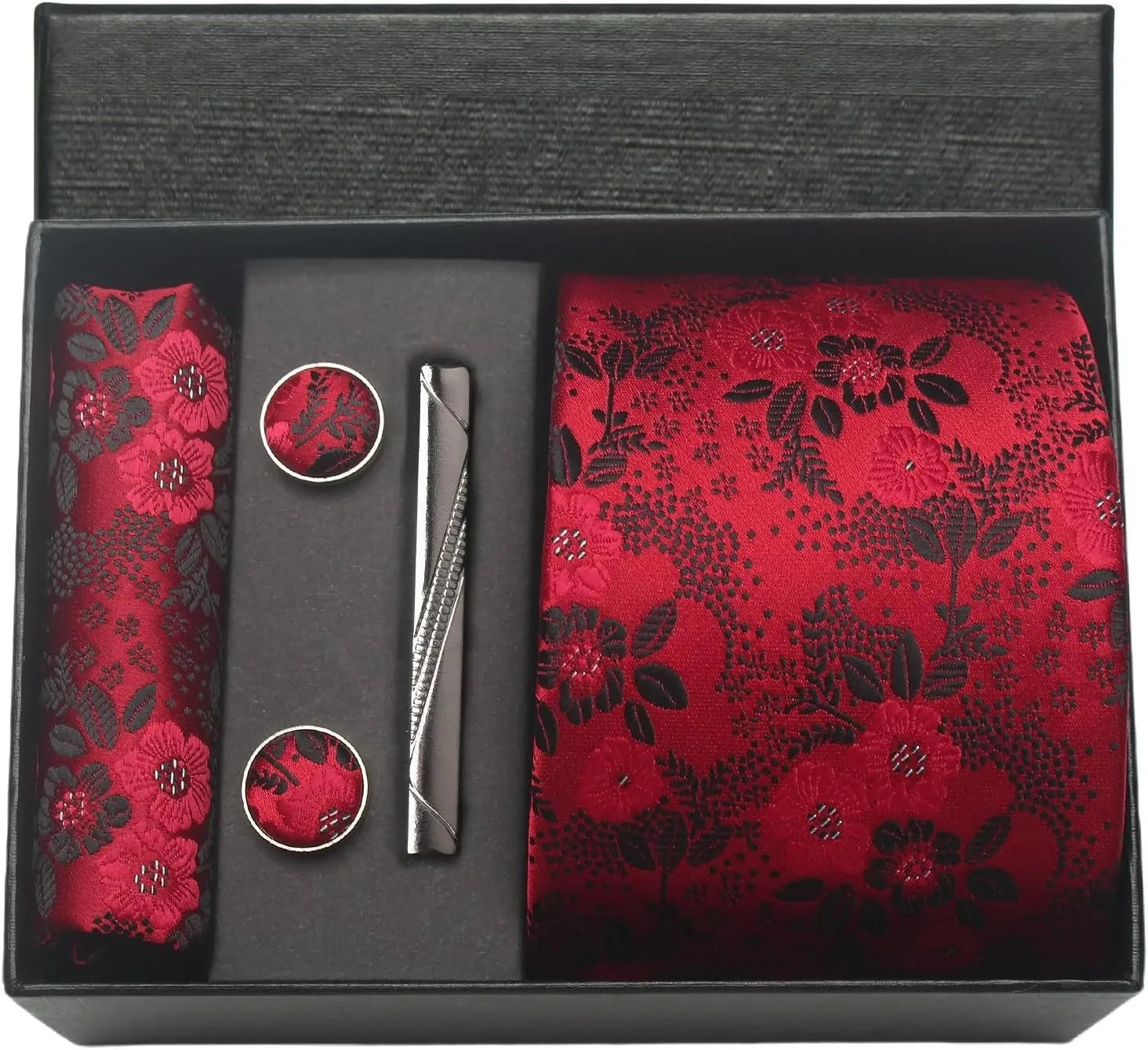 100% Silk Necktie Paisley Floral Mens Tie Top Quality Business Tie Pocket Square Tie Clip Cufflinks Set Classic For Men Gift Box - Ellianto fashion Men's