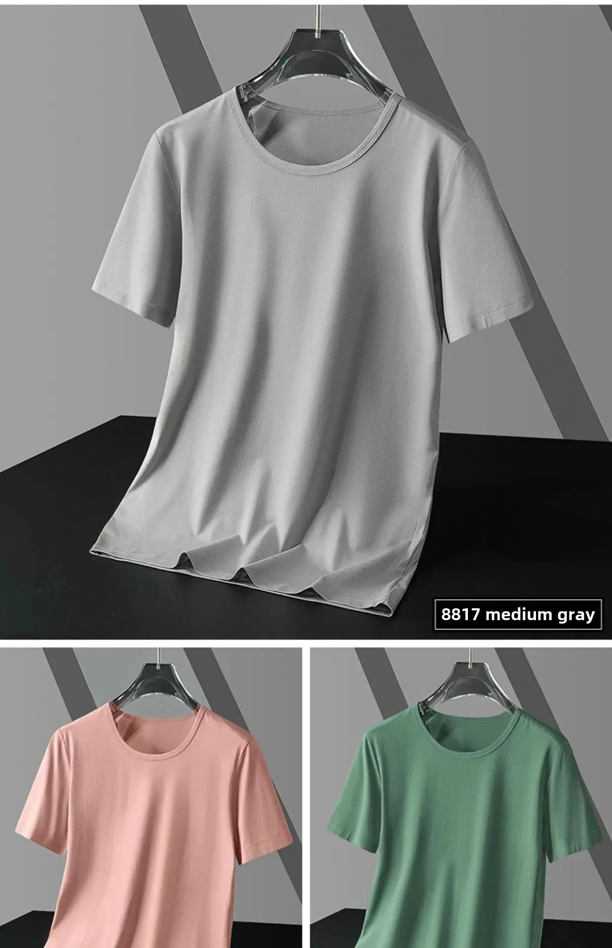 Summer Modal Ice Silk Thin Short Sleeve Men's T-shirt Pure Color Half Sleeve Base Shirt Hot Sale Of The Season Body Fit Tee Crew - Ellianto fashion Men's