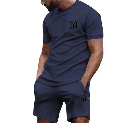 Men's two-piece sportswear, short sleeved T-shirt and pants set, running and fitness sportswear, summer, 2024 - Ellianto fashion Men's