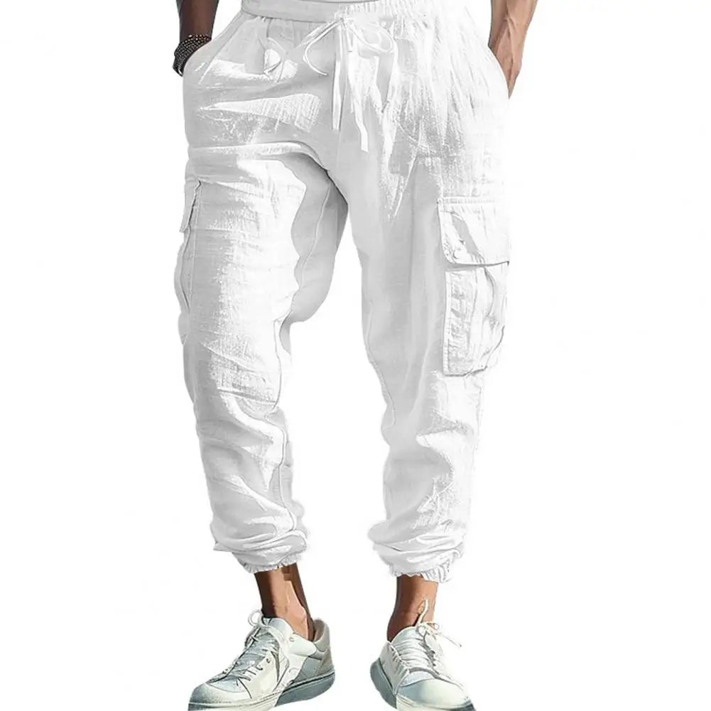Lightweight Summer Trousers Men Linen Pants Breathable Men's Linen Jogger Pants with Drawstring Waist for Summer for Beach - Ellianto fashion Men's