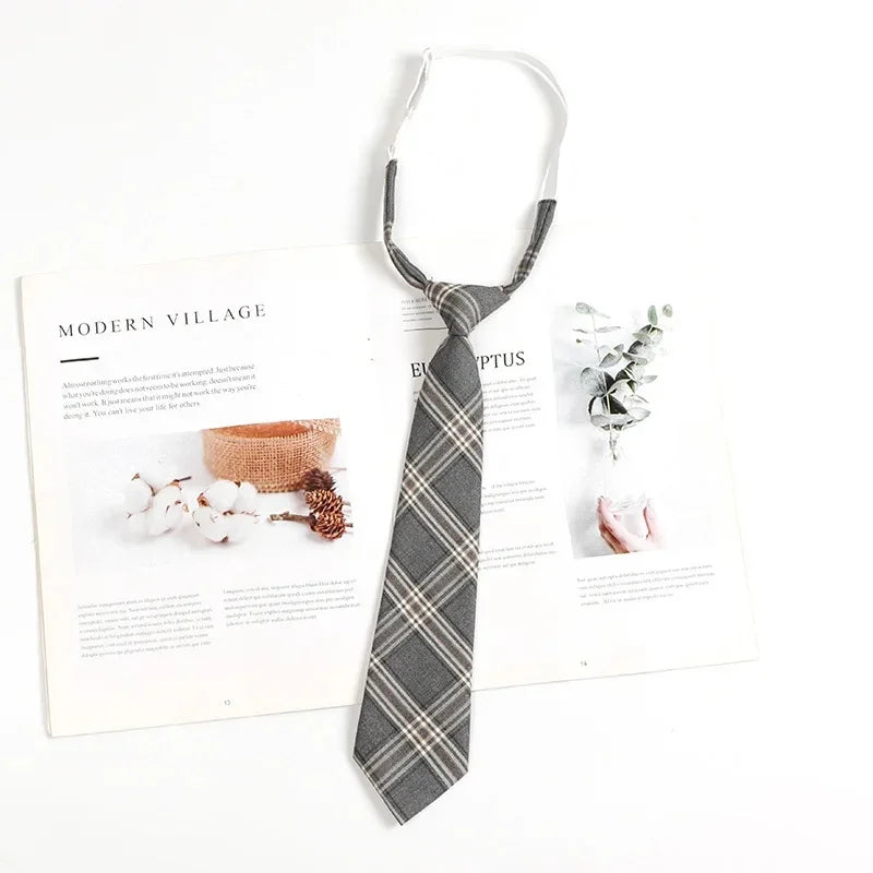 Vintage Brown Plaid Necktie Women's Lazy Person's Japanese Style Preppy Small Tie Bow Tie Handmade Men's Tie