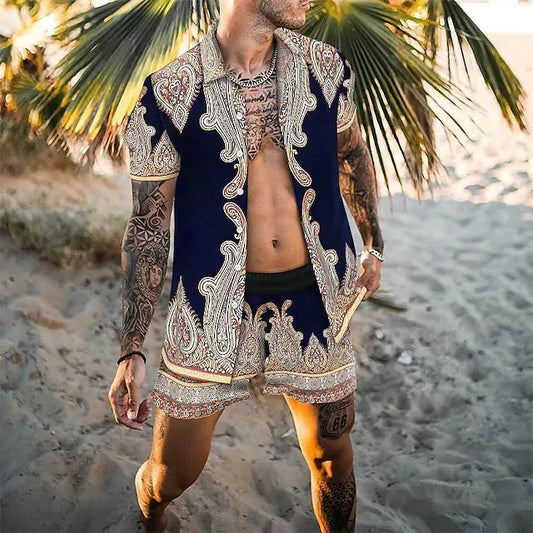 Hawaiian Shirt Sets 3D Printed Men's Fashion Short Sleeves Shirts Oversized Beach Shorts Summer Streetwear Suits Clothing - Ellianto fashion Men's
