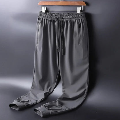 Korean Ice Silk Pants Men's Summer Thin Casual Pants Men's Quick Dry Summer Men's Straight Leg Loose Leg Tracksuit Pants M-8XL - Ellianto fashion Men's