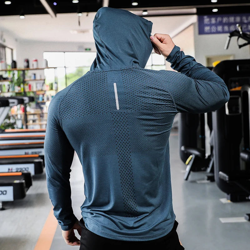 Mens Fitness Tracksuit Running Sport Hoodie Gym Joggers Hooded Outdoor Workout Shirts Tops Clothing Muscle Training Sweatshirt - Ellianto fashion Men's