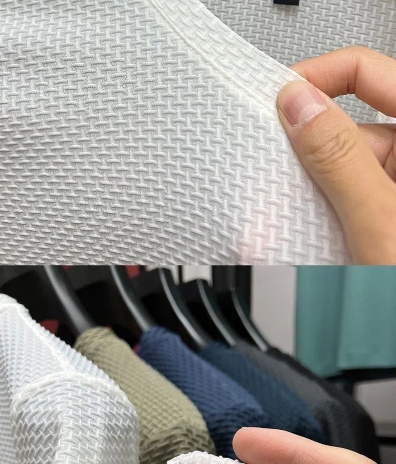 Men's Ice Silk T-Shirt Short Sleeve Lightweight Breathable Comfortable Cool Feeling Casual Trendy Summer Elastic Slim Fit - Ellianto fashion Men's