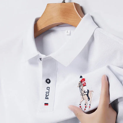Set 2025 European and American men's embroidered casual and fashionable business short-sleeved POLO shirt, summer comfortable and br - Ellianto fashion Men's