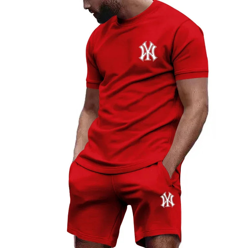 Men's two-piece sportswear, short sleeved T-shirt and pants set, running and fitness sportswear, summer, 2024 - Ellianto fashion Men's
