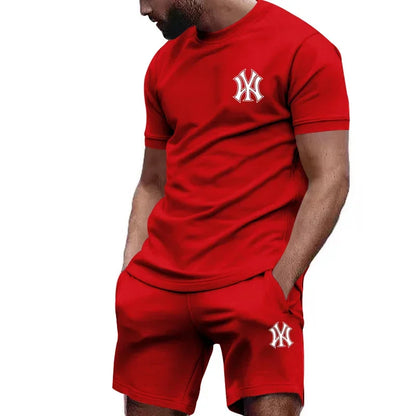 Men's two-piece sportswear, short sleeved T-shirt and pants set, running and fitness sportswear, summer, 2024 - Ellianto fashion Men's