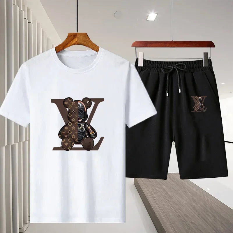 Set 2025 Summer Men's Outdoor Leisure Fitness Jogging Set: Breathable pure cotton short-sleeved T-shirt + quick-drying Shorts, a two - Ellianto fashion Men's