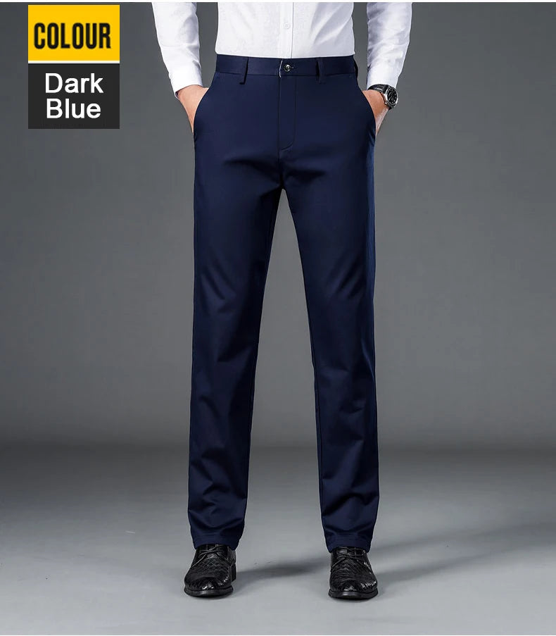 Men's lightweight business casual pants with micro elasticitymen's quick drying pantsnew straight leg office black deep bluepant - Ellianto fashion Men's